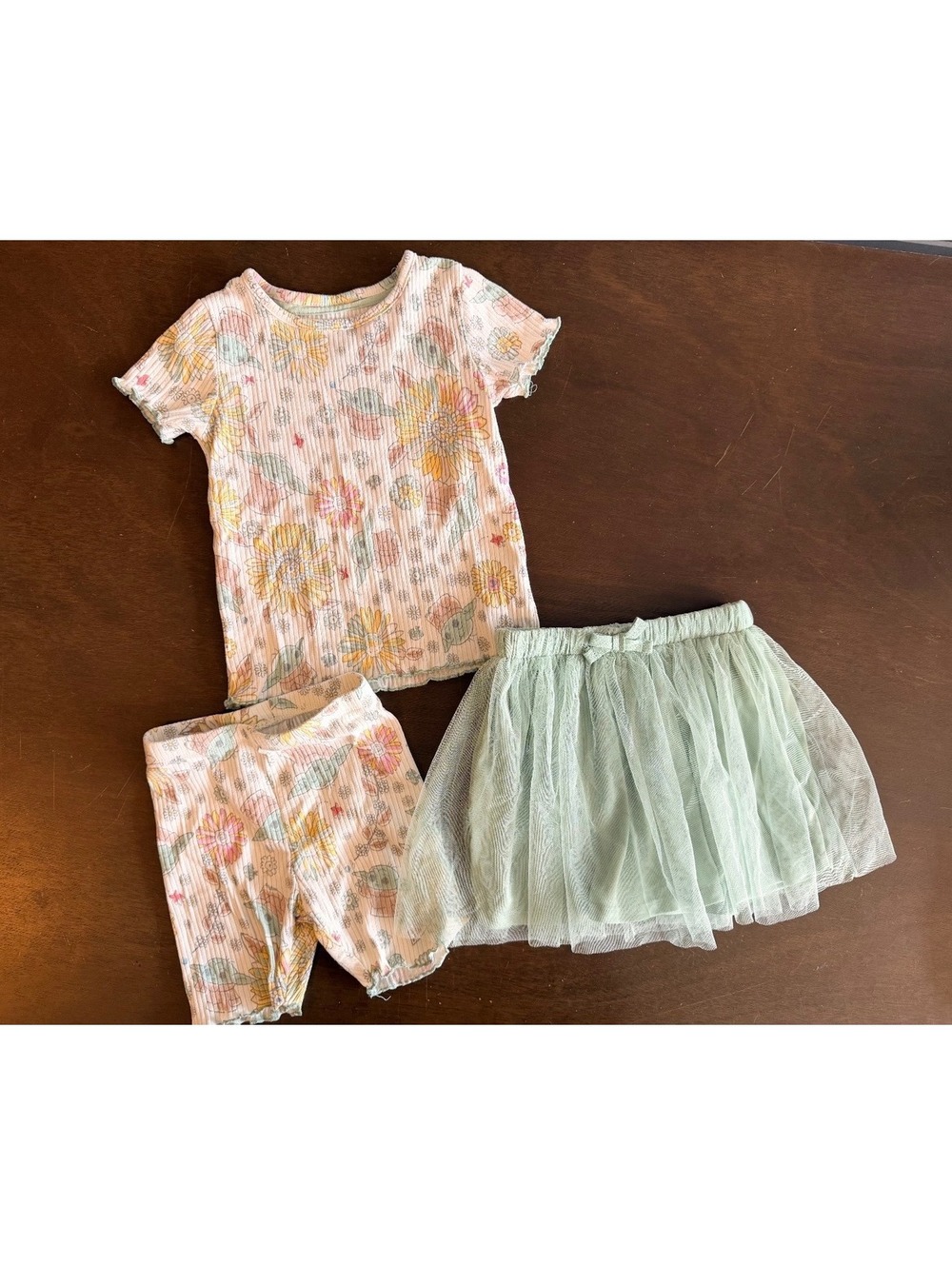 Toddler Girl 3T Baby Yoda Floral Top, Shorts & Glitter Tulle Skirt 3-Piece Set